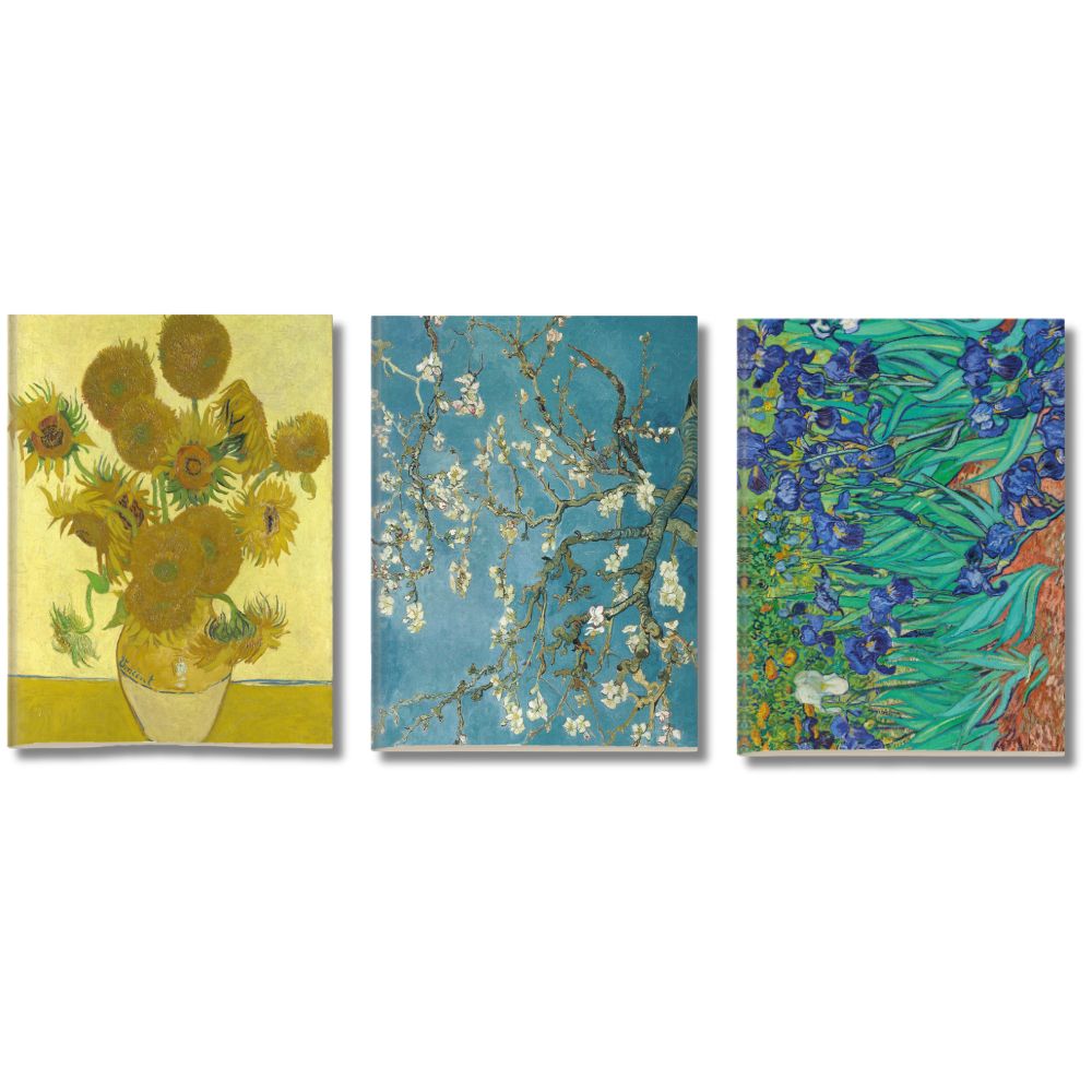 Kit 3x Cadernetas Primavera Van Gogh Capa Flex 40 Pág A5