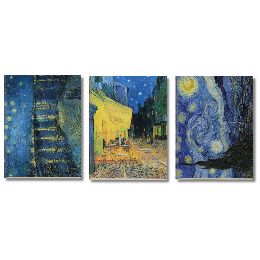 Kit 3x Cadernetas Van Gogh Noturno Capa Flex 40 Pág A5