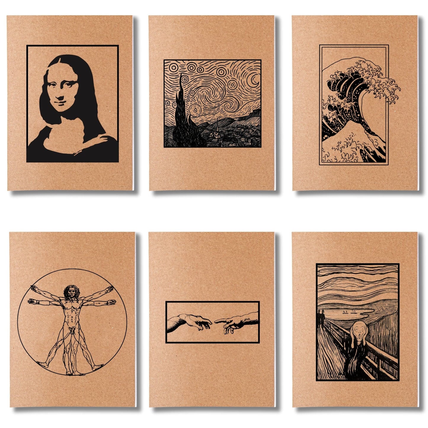 Kit 6x Cadernetas Arte Minimalista Capa Kraft Flexível 40 Pág A5