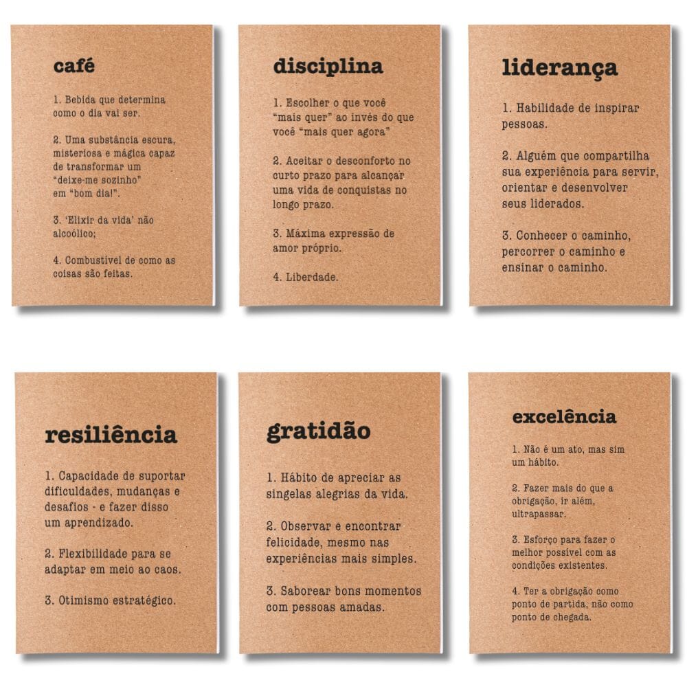 Kit 6x Cadernetas Significados Capa Kraft Flexível 40 Pág A5