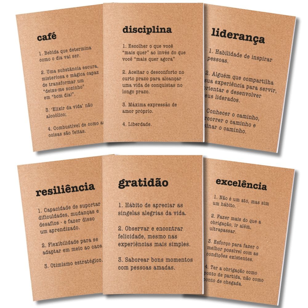 Kit 6x Cadernetas Significados Capa Kraft Flexível 40 Pág A5