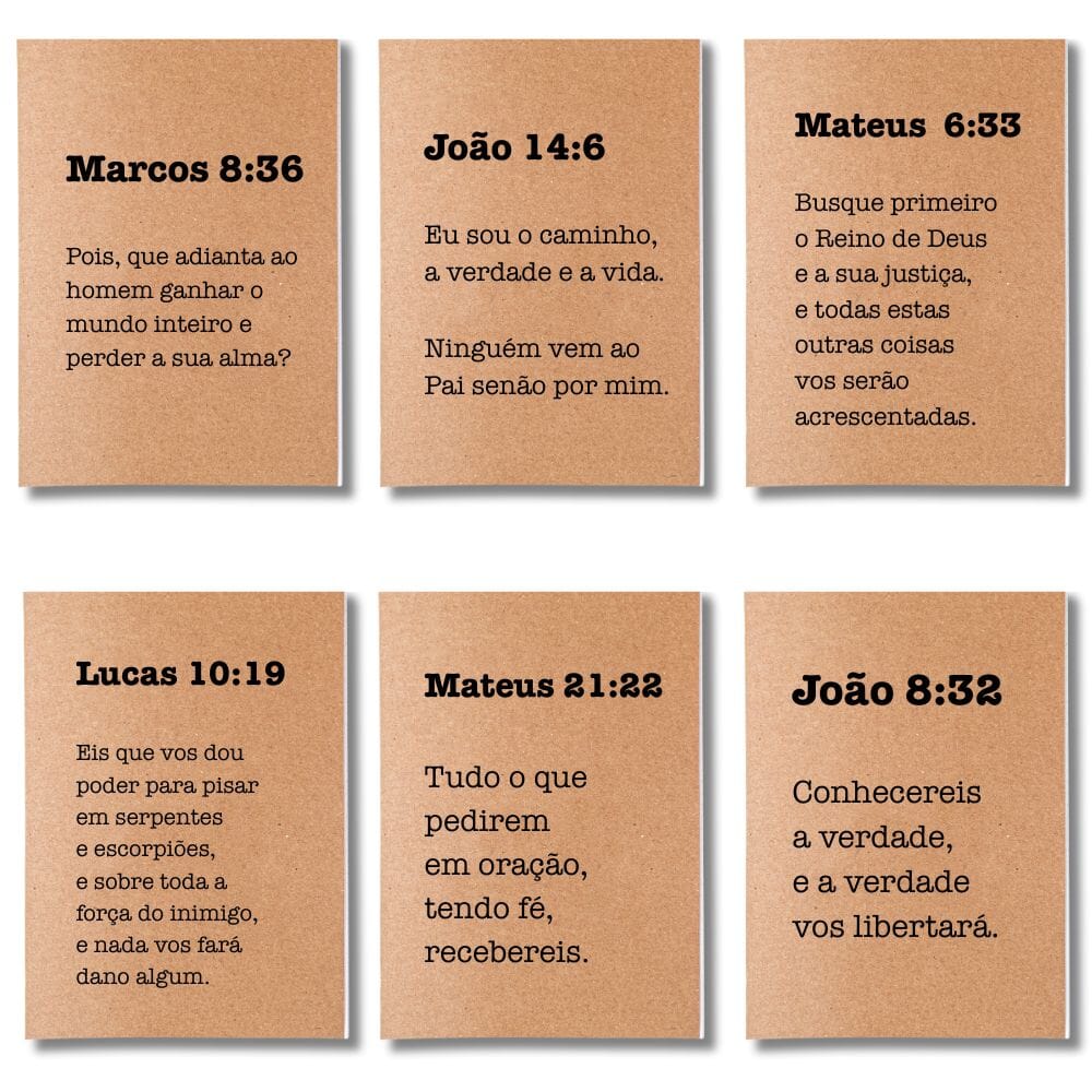 Kit 6x Cadernetas Versículos Evangelho Capa Kraft 40 Pág A5