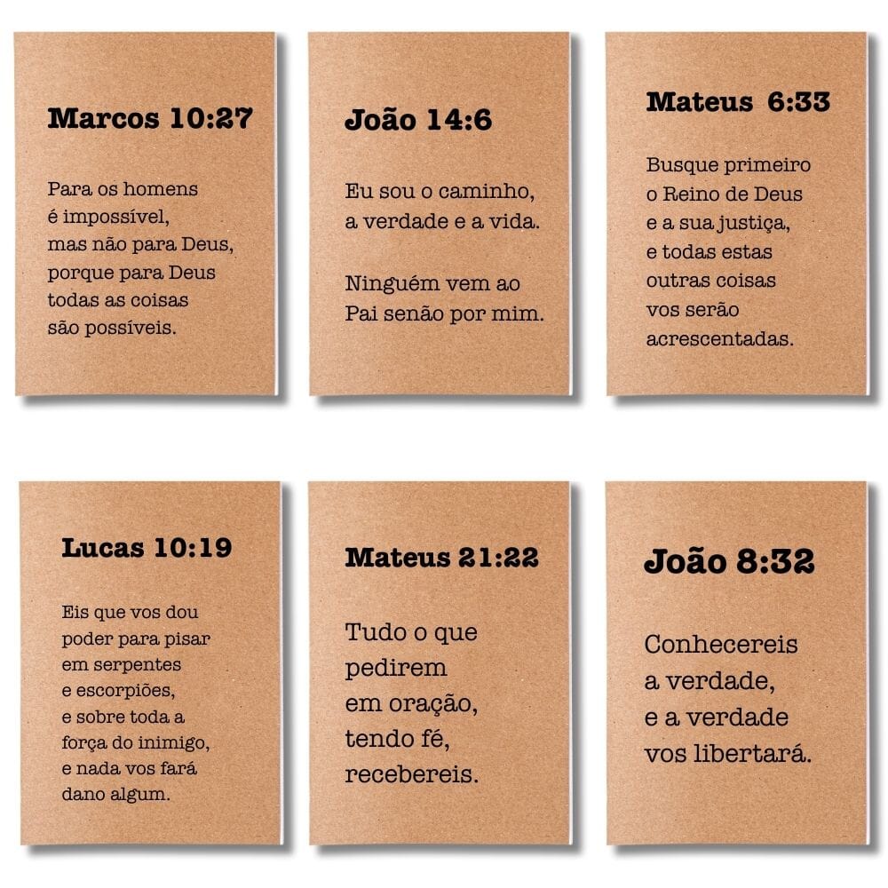 Kit 6x Cadernetas Versículos Evangelho Capa Kraft 40 Pág A5