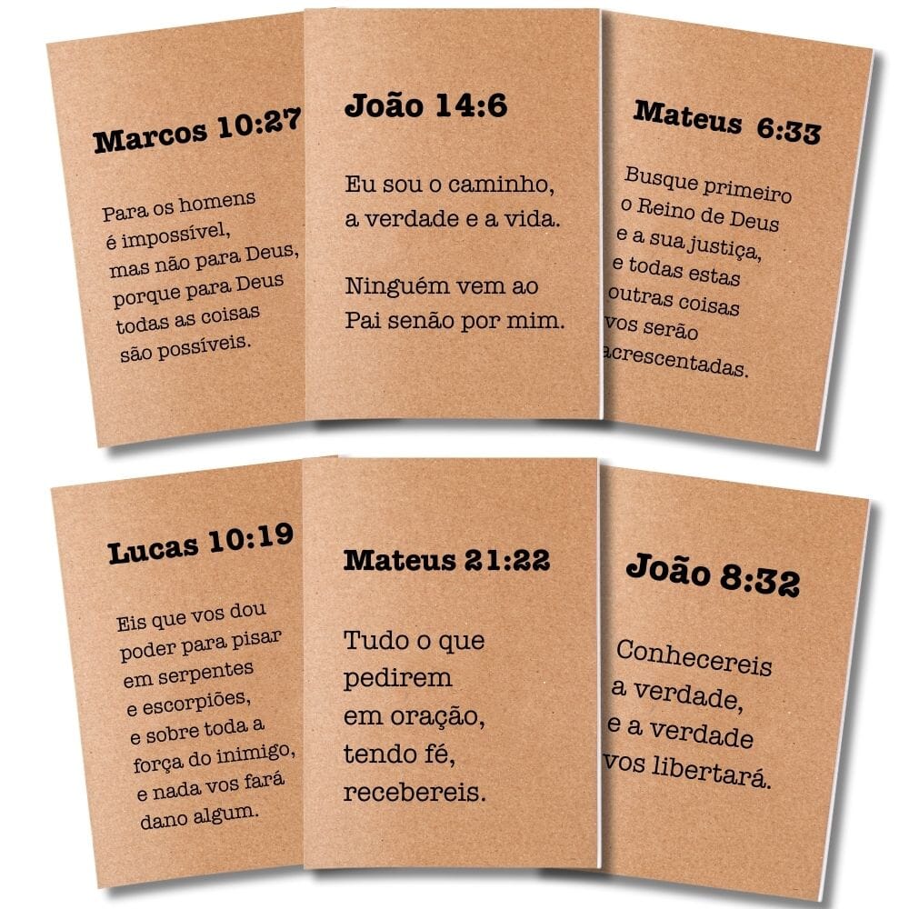 Kit 6x Cadernetas Versículos Evangelho Capa Kraft 40 Pág A5