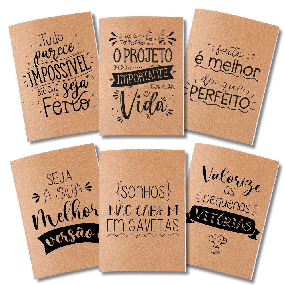 Kit 6x Cadernetas Inspiração Capa Kraft Flexível 40 Pág Pólen A5