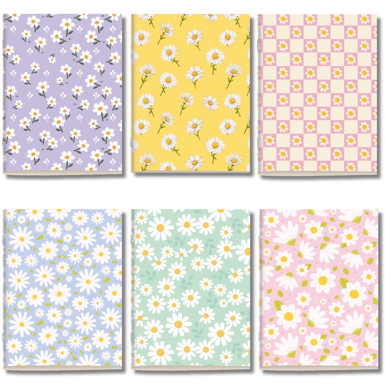 Kit 6x Cadernetas Flores Margaridas Capa Flexível 40 Páginas Pólen A5