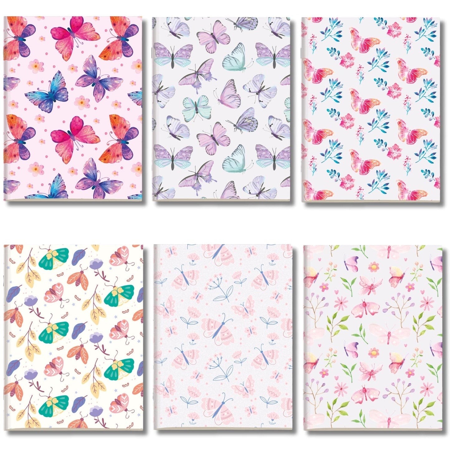 Kit 6x Cadernetas Borboletas Capa Flexível 40 Pág Pólen A5