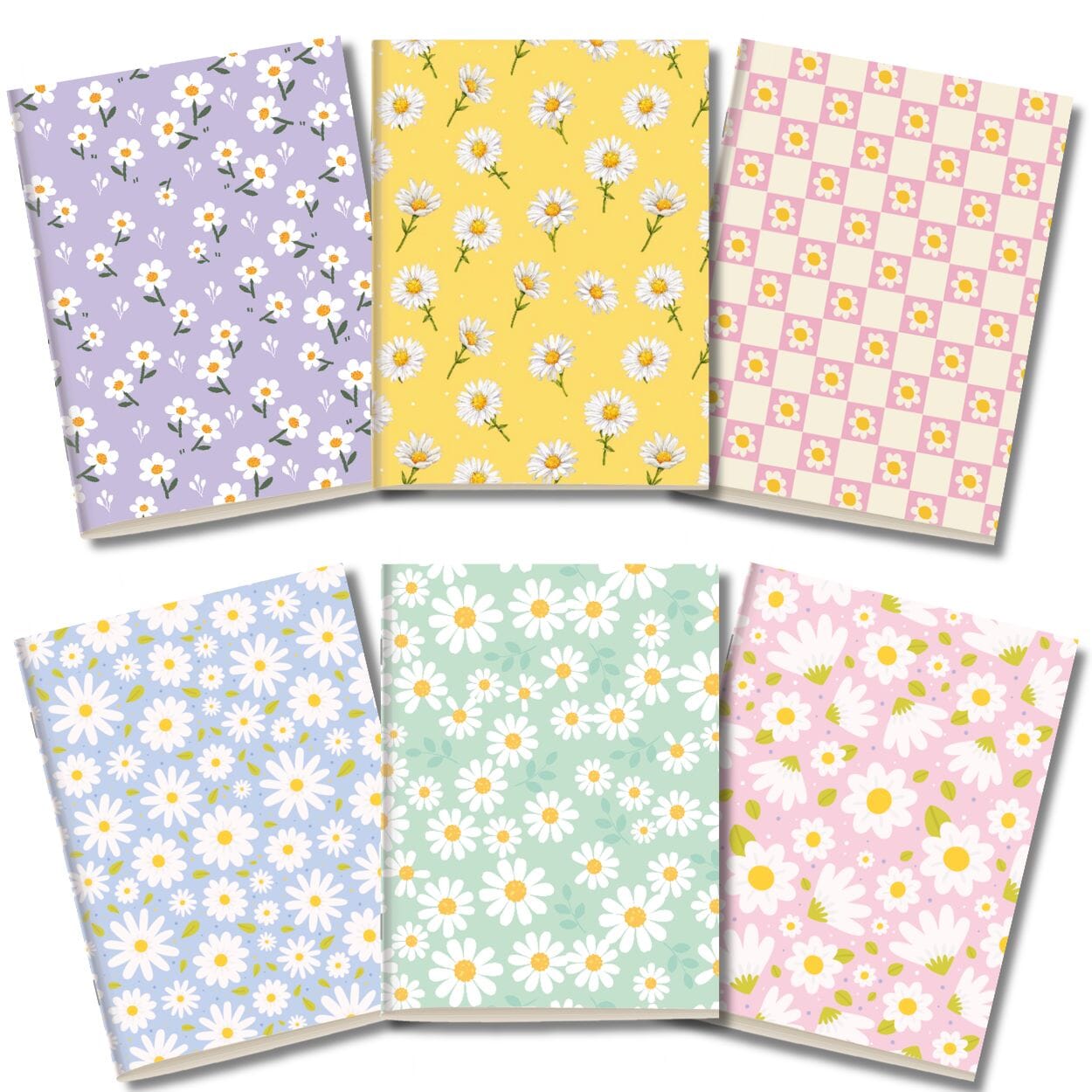 Kit 6x Cadernetas Flores Margaridas Capa Flexível 40 Páginas Pólen A5