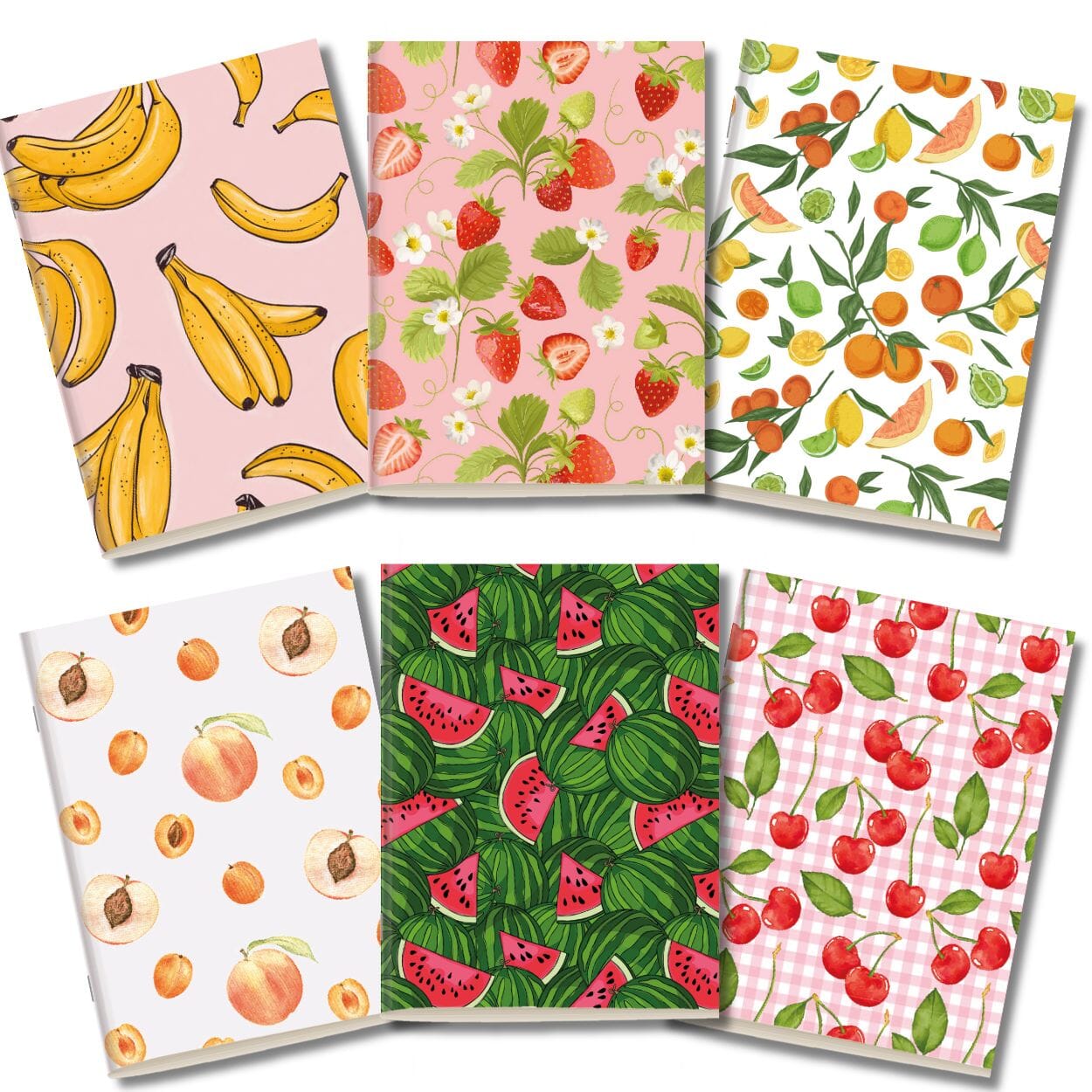 Kit 6x Cadernetas Frutas Capa Flexível 40 Páginas Pólen A5
