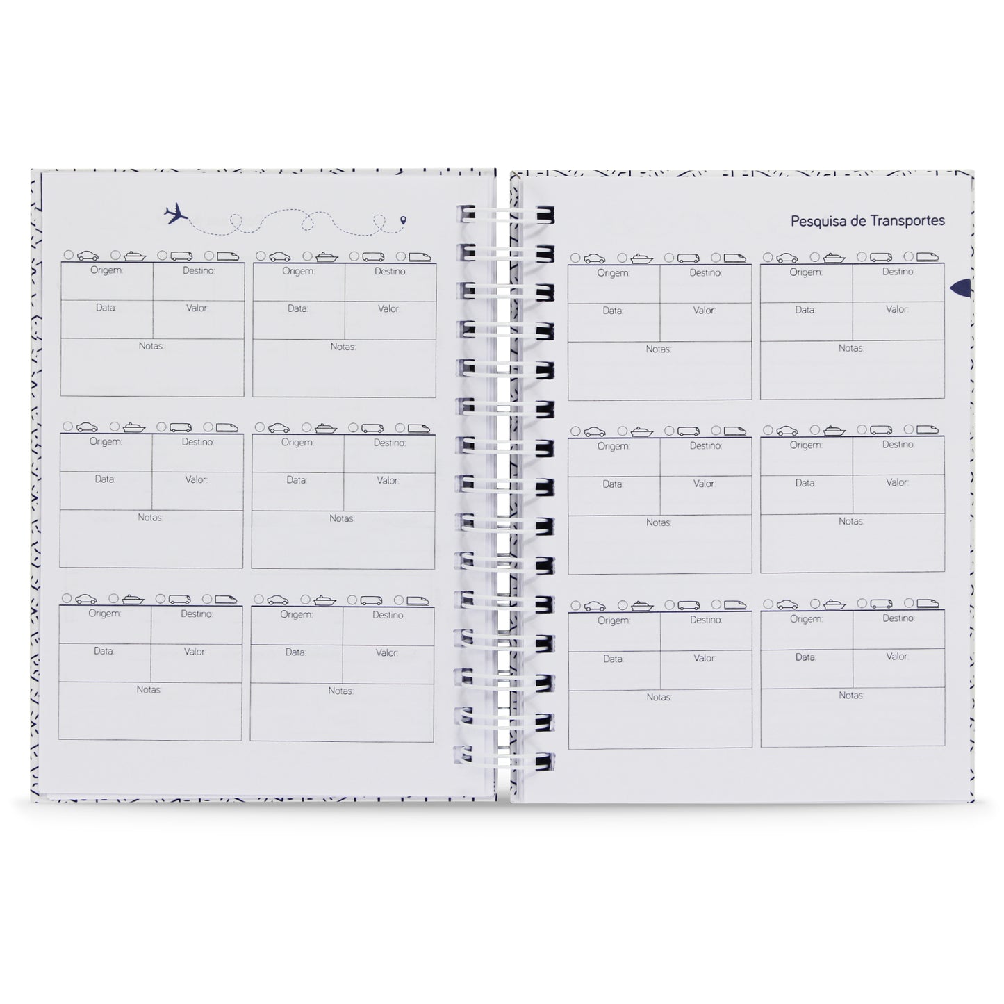 Planner de Viagens "Caderno dos 7 Destinos", Capa Dura e Toque Aveludado, 122 Fls.