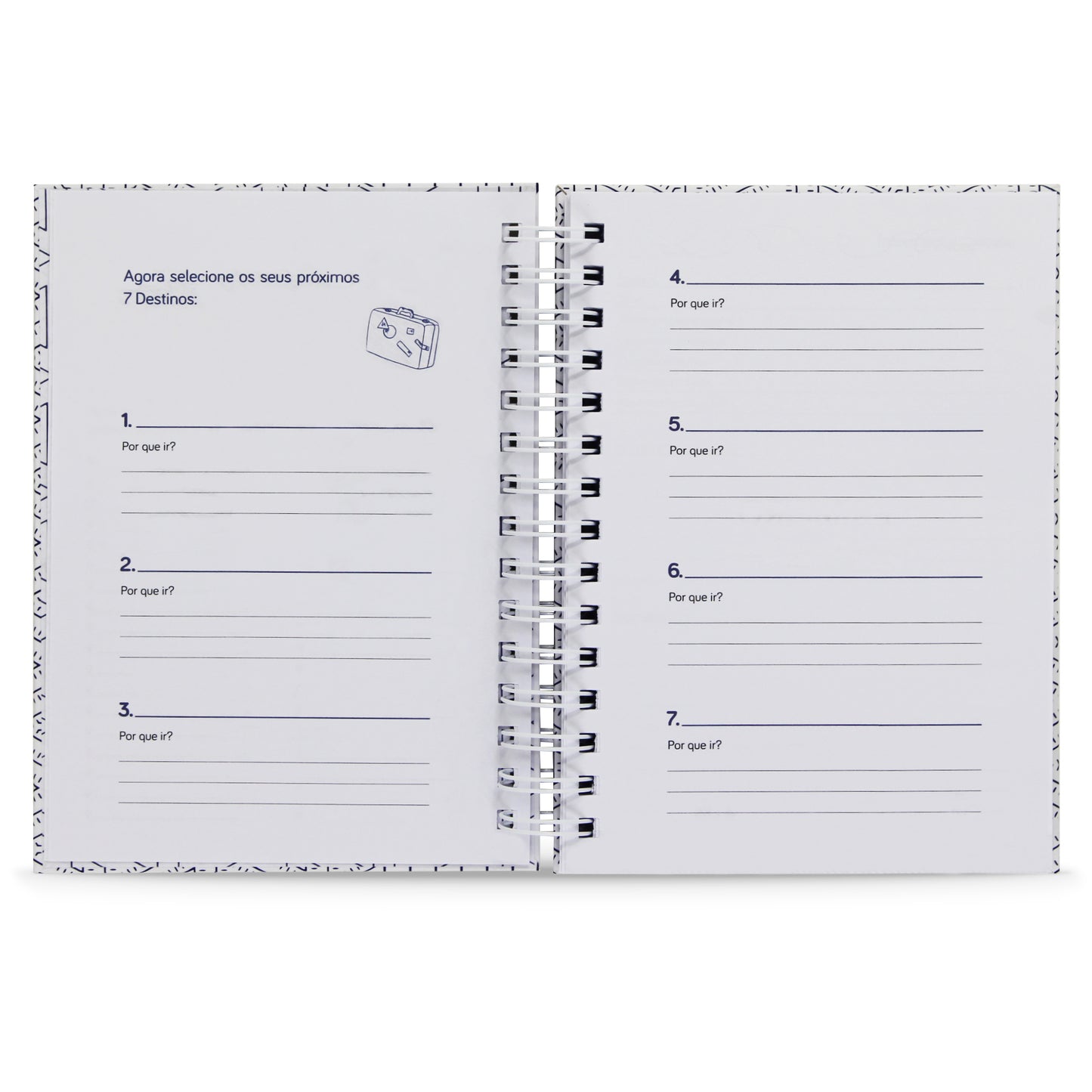 Planner de Viagens "Caderno dos 7 Destinos", Capa Dura e Toque Aveludado, 122 Fls.