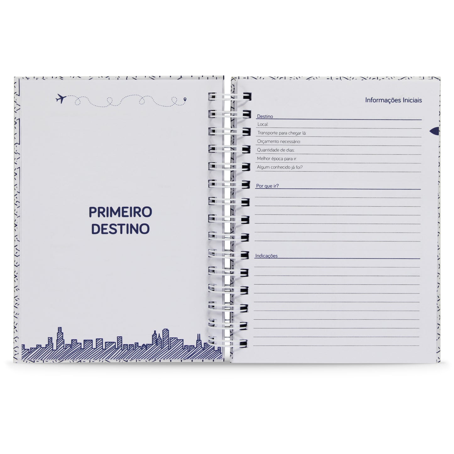 Planner de Viagens "Caderno dos 7 Destinos", Capa Dura e Toque Aveludado, 122 Fls.