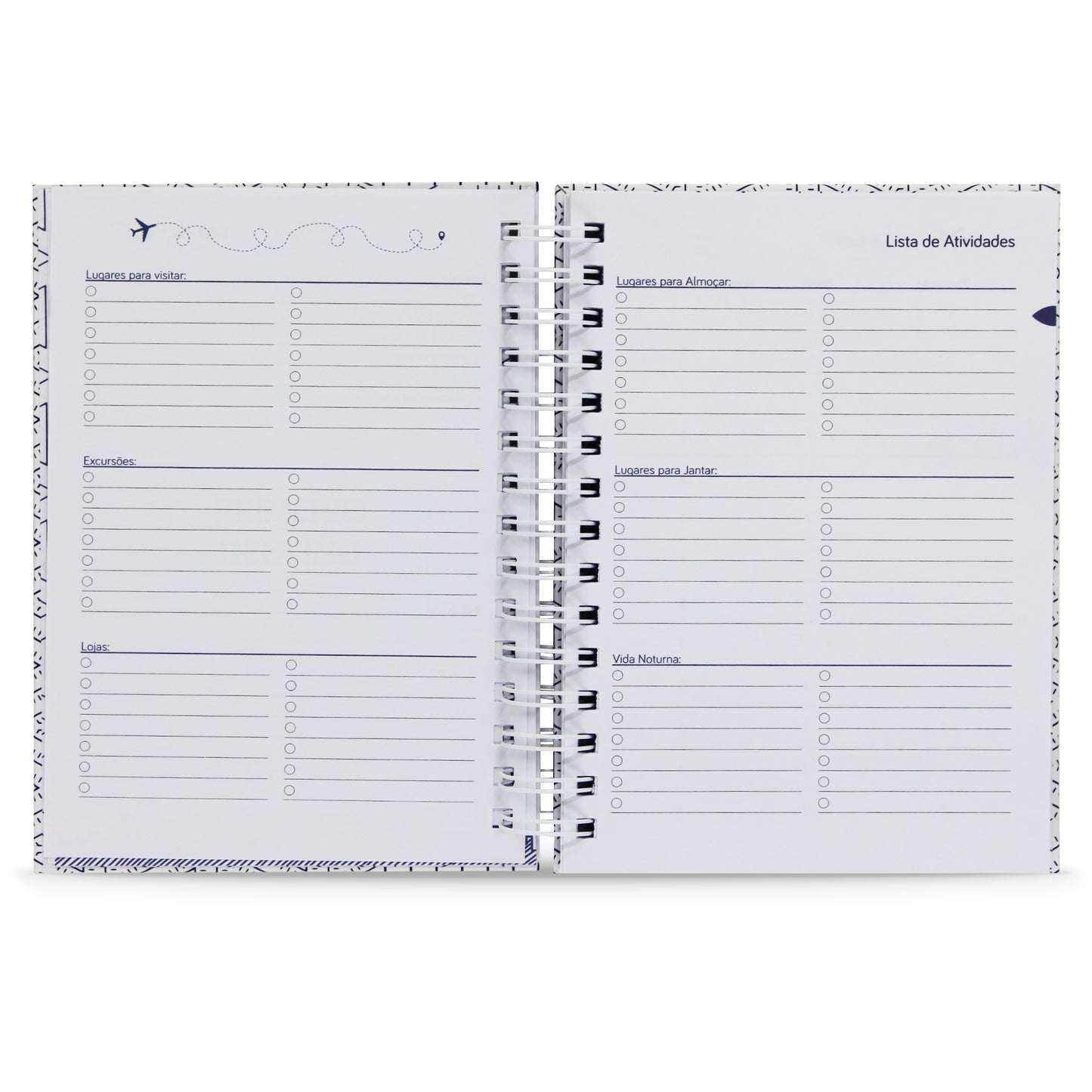 Planner de Viagens "Caderno dos 7 Destinos", Capa Dura e Toque Aveludado, 122 Fls.