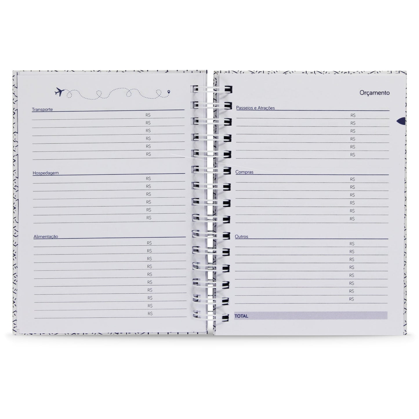 Planner de Viagens "Caderno dos 7 Destinos", Capa Dura e Toque Aveludado, 122 Fls.