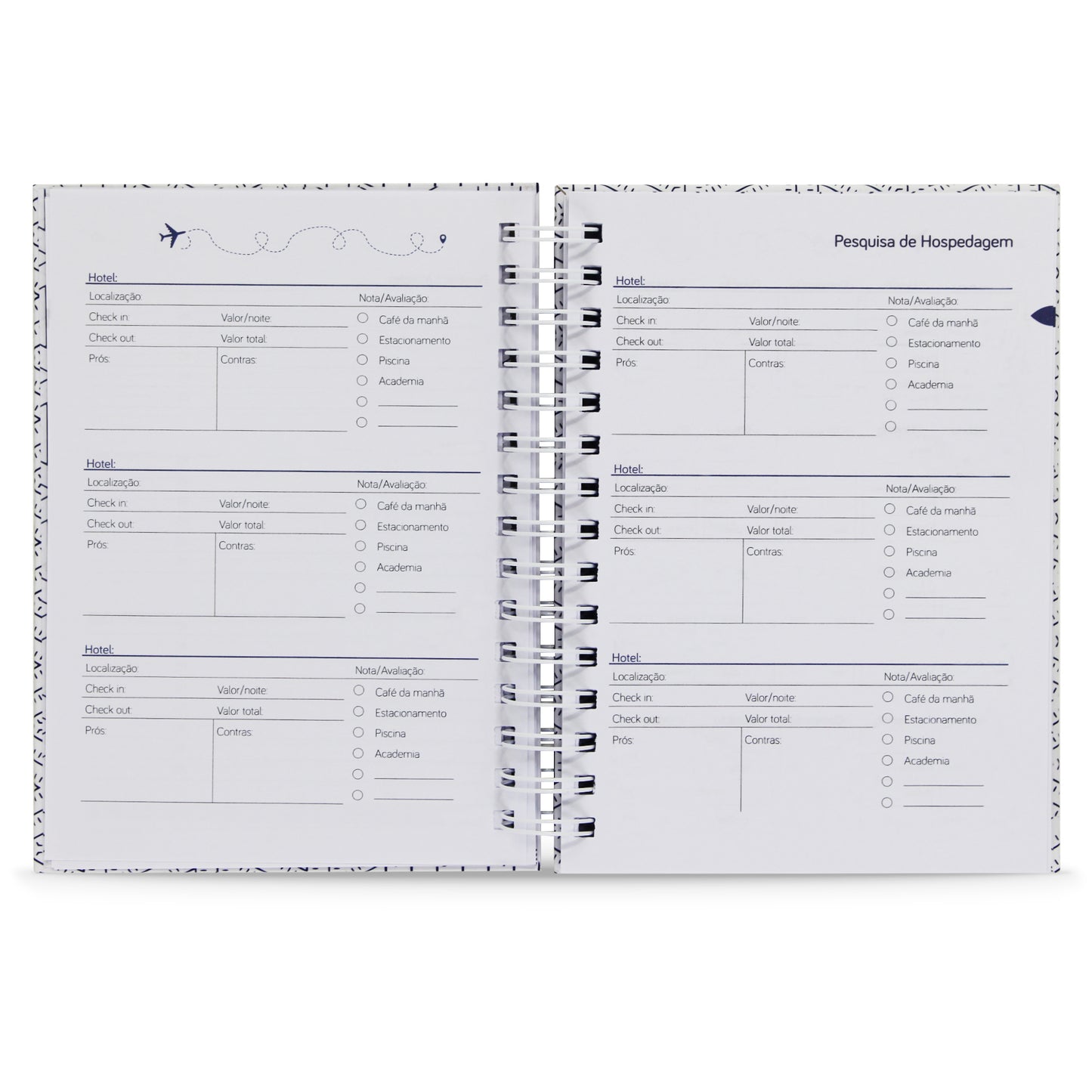 Planner de Viagens "Caderno dos 7 Destinos", Capa Dura e Toque Aveludado, 122 Fls.