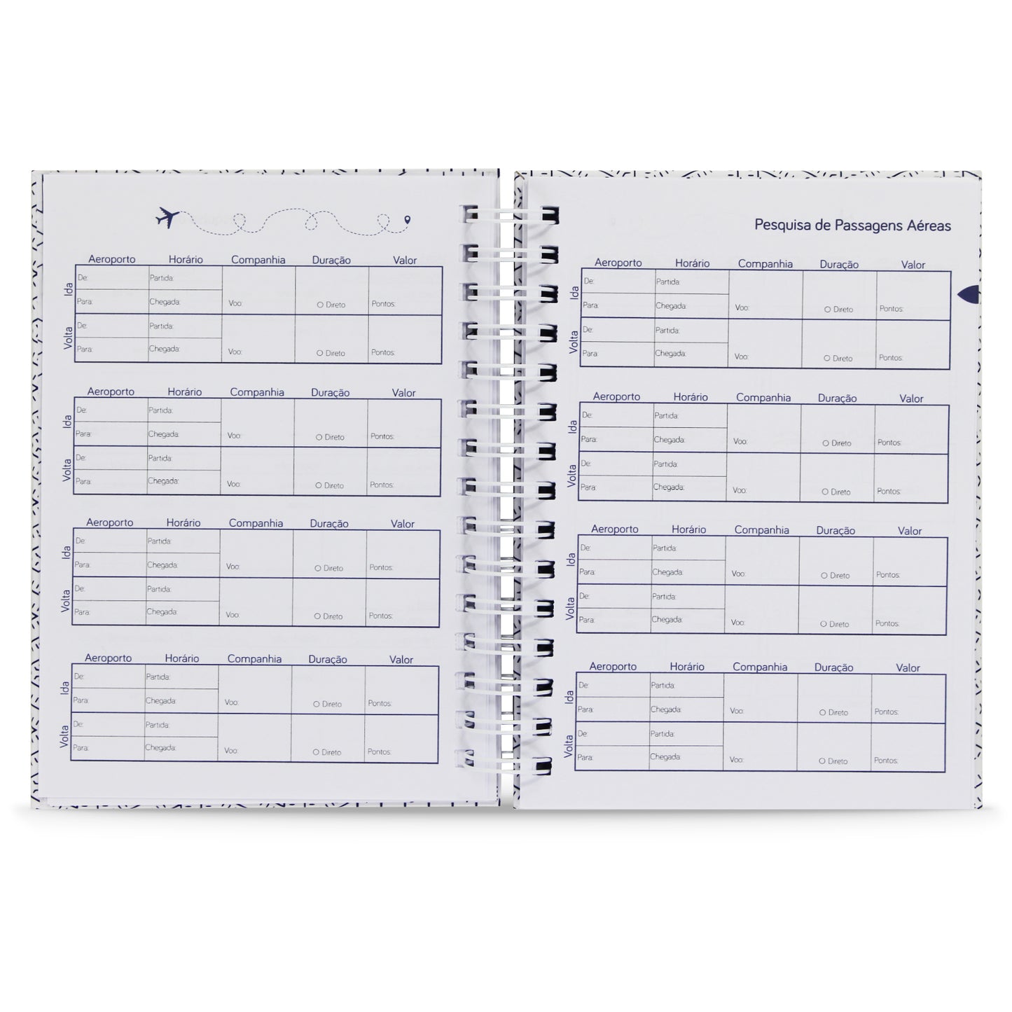Planner de Viagens "Caderno dos 7 Destinos", Capa Dura e Toque Aveludado, 122 Fls.