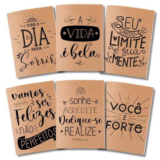 Kit 6x Cadernetas Positividade Capa Kraft Flexível 40 Pág Pólen A5