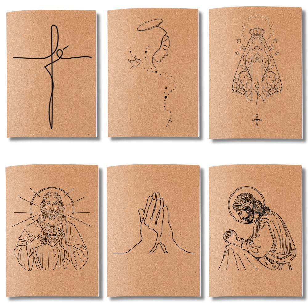 Kit 6x Cadernetas Católicas Capa Kraft Flexível 40 pág Pólen A5