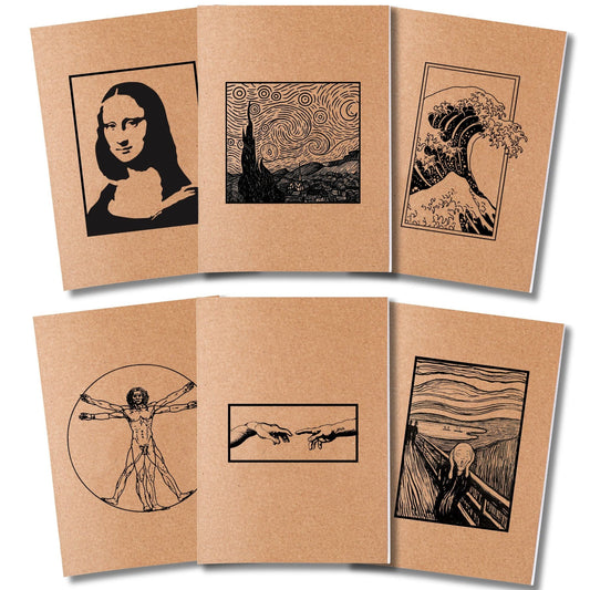 Kit 6x Cadernetas Arte Minimalista Capa Kraft Flexível 40 Pág A5