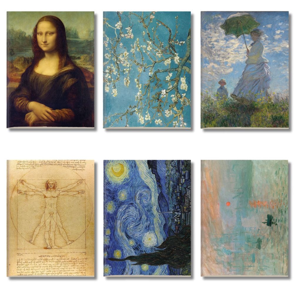 Kit 6x Cadernetas Da Vinci Van Gogh e Monet 40 Pág A5