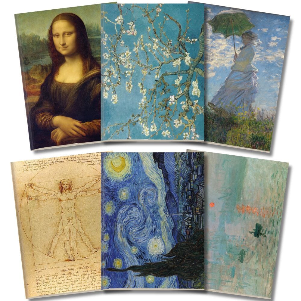 Kit 6x Cadernetas Da Vinci Van Gogh e Monet 40 Pág A5
