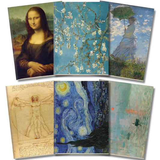 Kit 6x Cadernetas Da Vinci Van Gogh e Monet 40 Pág A5