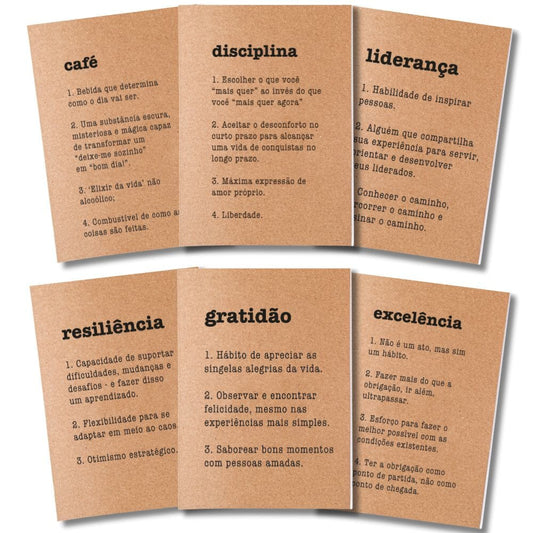 Kit 6x Cadernetas Significados Capa Kraft Flexível 40 Pág A5