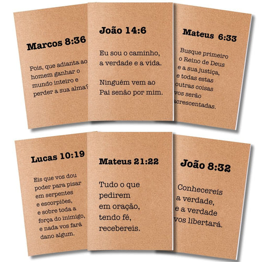 Kit 6x Cadernetas Versículos Evangelho Capa Kraft 40 Pág A5