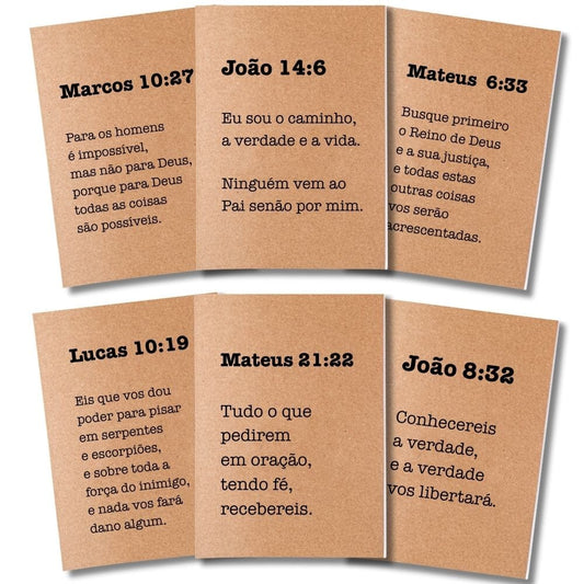 Kit 6x Cadernetas Versículos Evangelho Capa Kraft 40 Pág A5