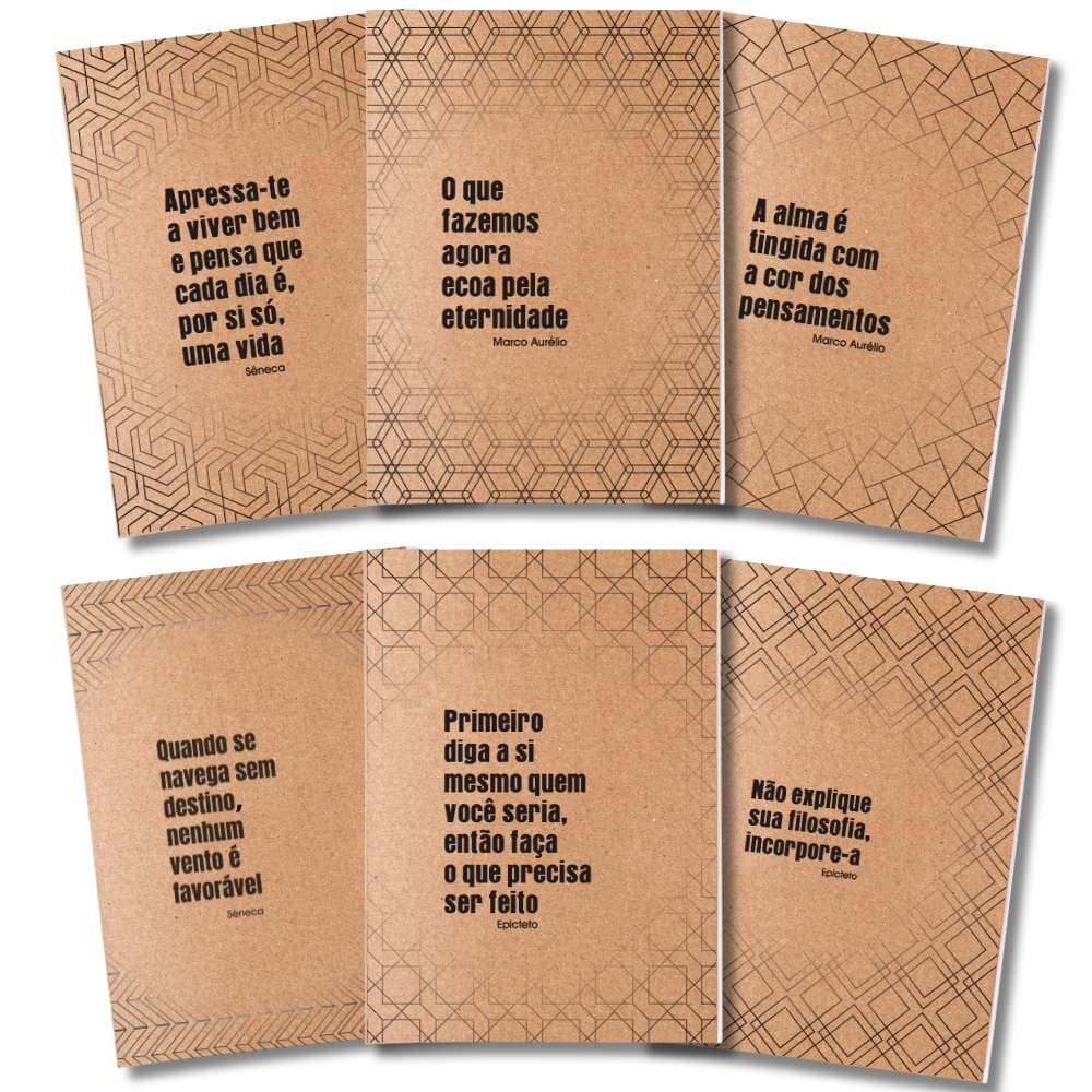 Kit 6x Cadernetas Estoicismo Capa Kraft Flexível 40 Pág Pólen A5