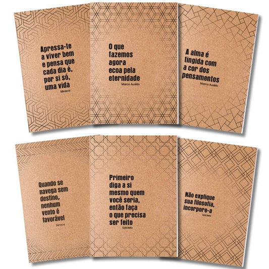 Kit 6x Cadernetas Estoicismo Capa Kraft Flexível 40 Pág Pólen A5