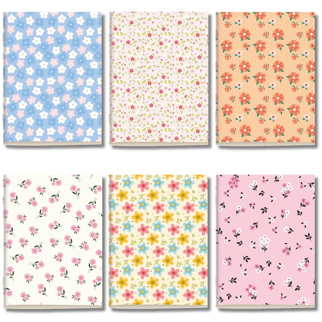 Kit 6x Cadernetas Flores Minimalistas Capa Flexível 40 Páginas Pólen A5