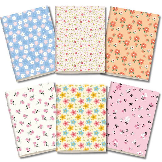 Kit 6x Cadernetas Flores Minimalistas Capa Flexível 40 Páginas Pólen A5